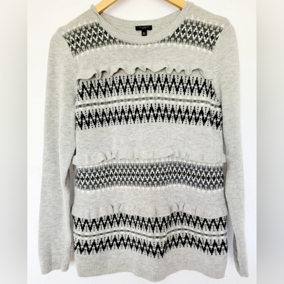 Talbots Women's Lambswool Blend Sweater Nordic Isle Pattern Ruffle Decor Medium - Picture 9 of 16